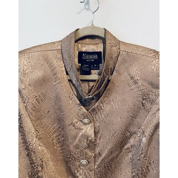 Natasia Collection Jacket Womens 10 Dusty Pink Patterned Satin Beaded Fringe - Picture 2 of 6